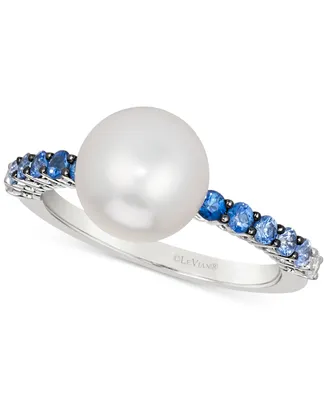 Le Vian Vanilla Pearl (9mm) & Multi-Sapphire (3/8 ct. t.w.) Ring in 14k White Gold