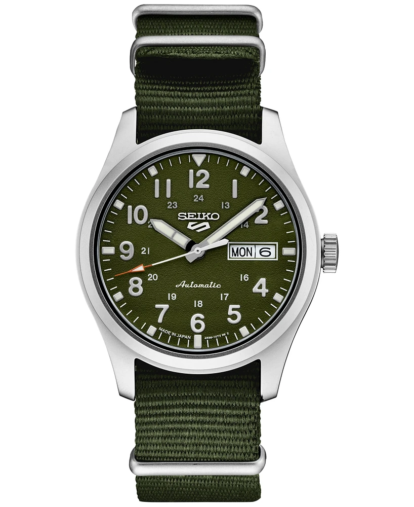Seiko Men's Automatic 5 Sports Green Nylon Strap Watch 43mm