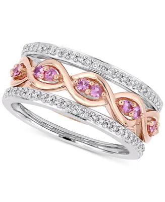 3-Pc. Set Pink Sapphire (1/3 ct. t.w.) & Diamond (1/4 Stack Rings 14k Rose White Gold