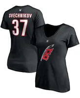 Women's Andrei Svechnikov Black Carolina Hurricanes Alternate Authentic Stack Name and Number V-Neck T-shirt