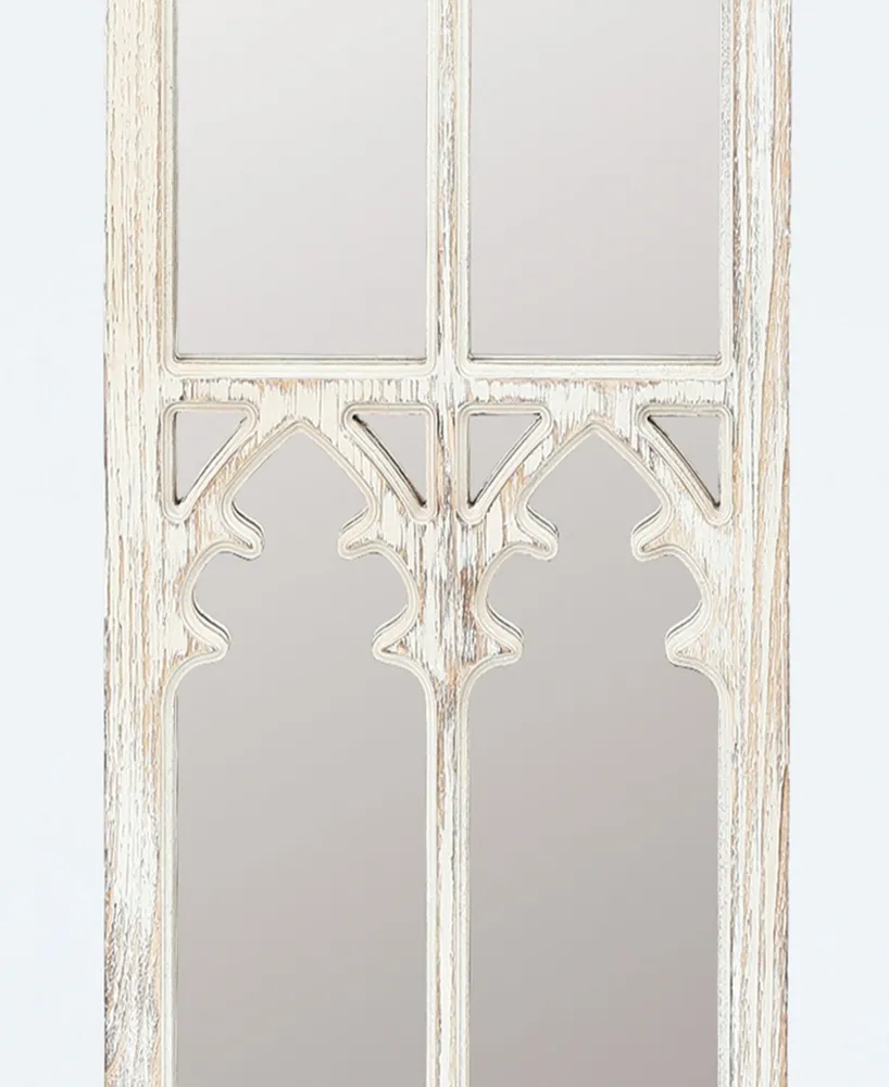 Luxen Home Weathered White Wood Cathedral Framed Wall Mirror