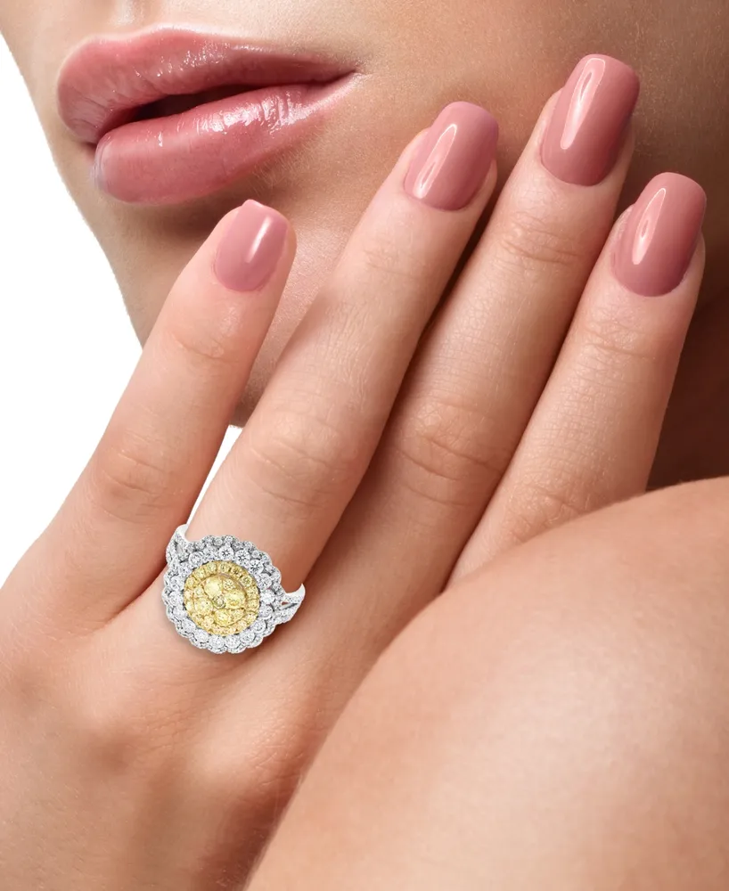 Effy Yellow & White Diamond Flower Ring (1-3/4 ct. t.w.) in 14k White & Yellow Gold