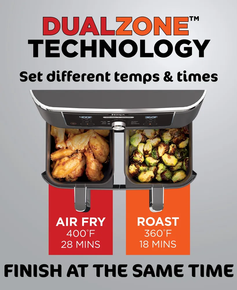 Ninja Foodi DZ401 6-in-1 10-qt. Xl 2-Basket Air Fryer with DualZone Technology- Air Fry, Broil, Roast, Dehydrate, Reheat and Bake, Family Sized