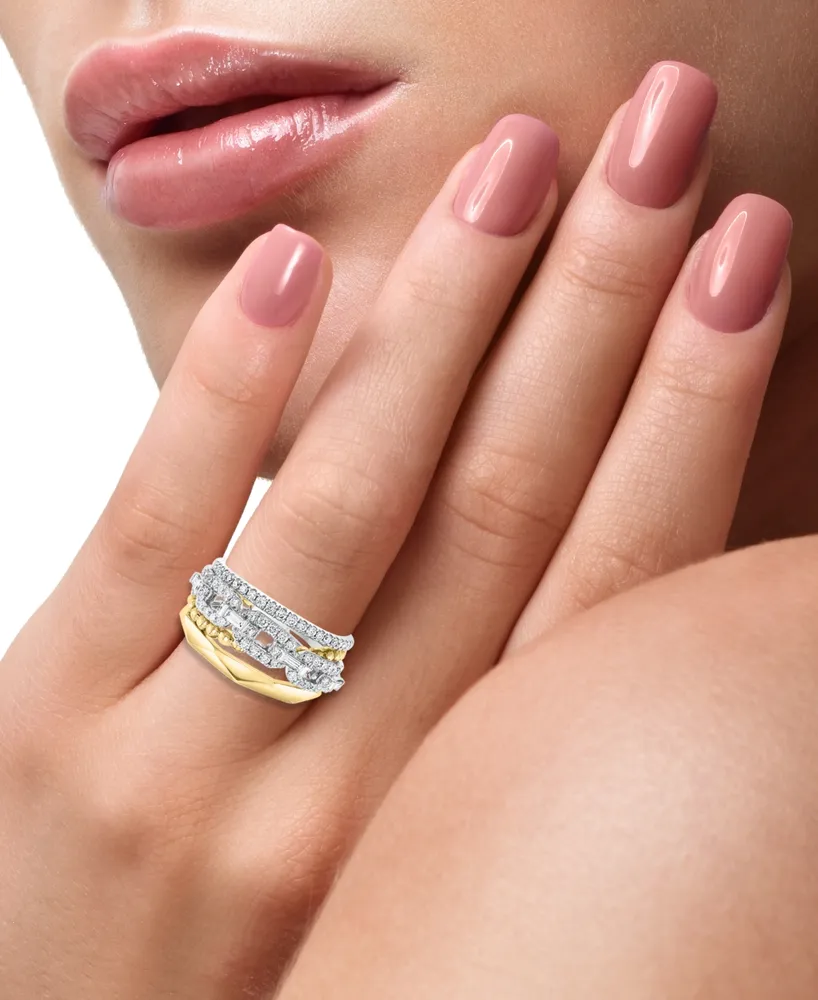 Effy Diamond Ring Triple Row Chain Link Statement Ring (3/4 ct. t.w.) in 14k Gold & White Gold