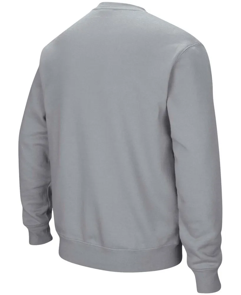 Men's Heathered Gray Ndsu Bison Arch Logo Tackle Twill Pullover Sweatshirt