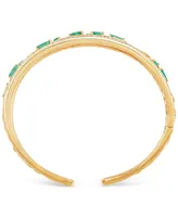 Emerald (1-7/8 ct. t.w.) & White Topaz (1-5/8 ct. t.w.) Openwork Cuff Bangle Bracelet in 14K Gold-Plated Sterling Silver