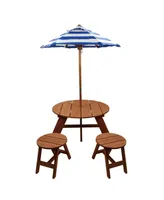 Round Table with Umbrella and Chairs, Set of 4