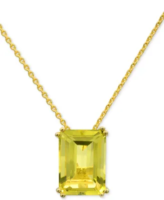 Lime Quartz Solitaire 18" Pendant Necklace 14k Gold-Plated Sterling Silver (Also White & Prasiolite)
