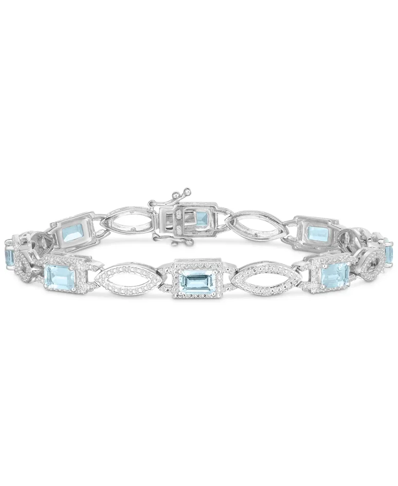 Aquamarine (3-1/3 ct. t.w.) & Diamond (1/20 ct. t.w.) Open Link Bracelet in Sterling Silver