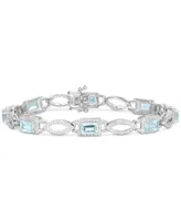 Aquamarine (3-1/3 ct. t.w.) & Diamond (1/20 ct. t.w.) Open Link Bracelet in Sterling Silver