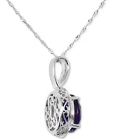 Amethyst (3-1/2 ct. t.w.) & Diamond (1/3 ct. t.w.) Halo 18" Pendant Necklace in 14k White Gold