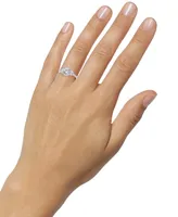 Swarovski Zirconia Three-Stone Halo Ring in 14k White Gold