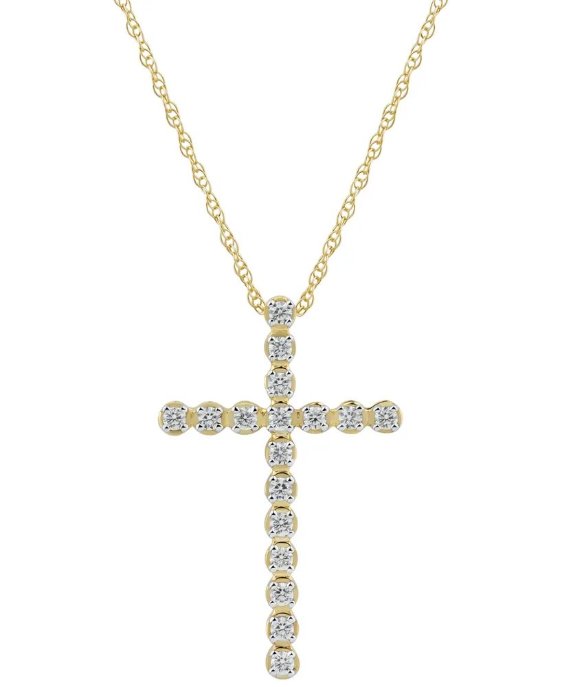 Diamond Cross 18" Pendant Necklace (1/4 ct. t.w.) in 10k Gold, 16" + 2" extender