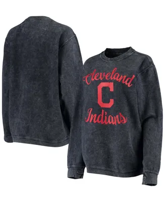 Women's Navy Cleveland Indians Script Comfy Cord Pullover Sweatshirt