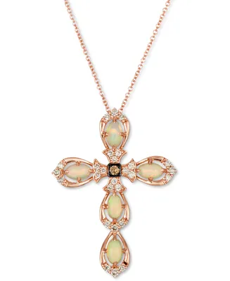 Le Vian Neopolitan Opal (5/8 ct. t.w.) & Diamond (1/4 ct. t.w.) Cross 18" Pendant Necklace in 14k Rose Gold