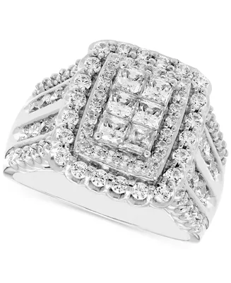 Diamond Princess Halo Cluster Ring (2 ct. t.w.) in 14k White Gold