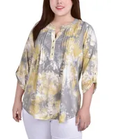 Ny Collection Plus Size Knit 3/4 Sleeve Roll Tab Top