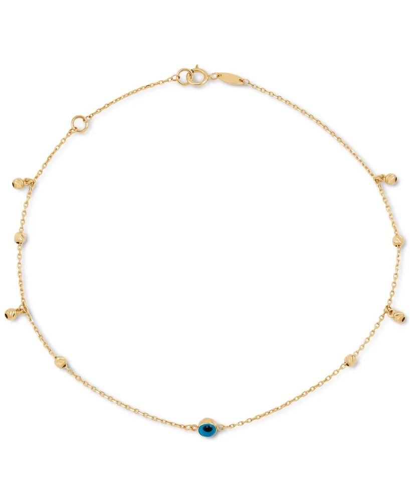 Evil Eye Glass Stone Ankle Bracelet in 10k Gold