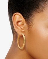 Textured Round Hoop Earrings in 10k Gold, 40mm