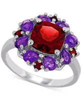 Rhodolite Garnet (3-1/4 ct. t.w.) & Amethyst (1-1/8 Cluster Statement Ring Sterling Silver