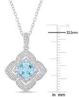 Blue Topaz (1-1/5 ct. t.w.), White Topaz (1/7 ct. t.w.), & Diamond (1/10 ct. t.w.) Quatrefoil 18" Pendant Necklace in Sterling Silver