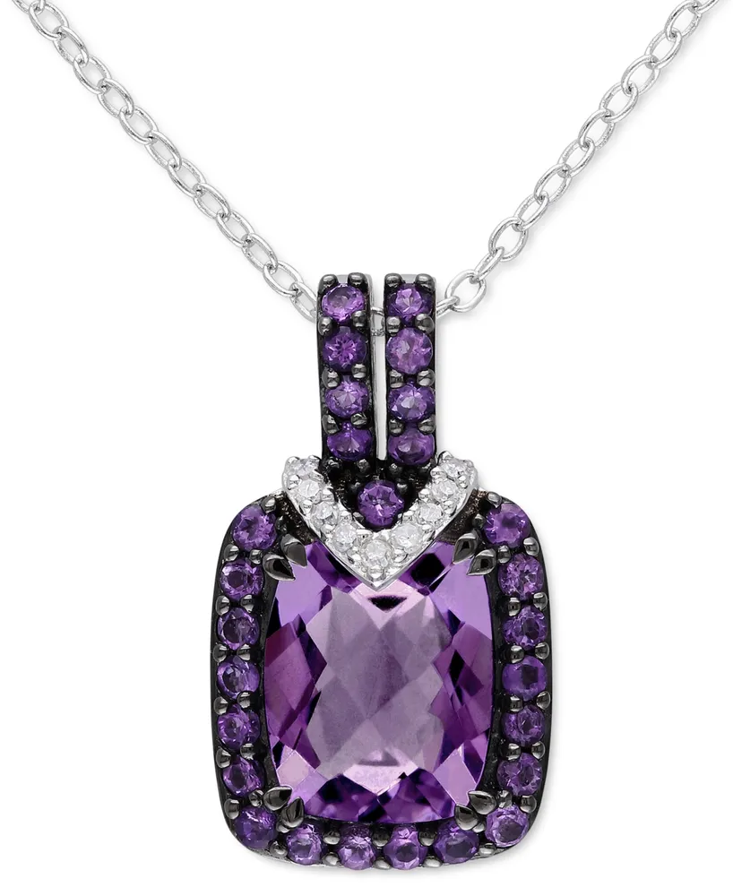 Amethyst (3 ct. t.w.) & Diamond (1/20 ct. t.w.) 18" Pendant Necklace in Sterling Silver