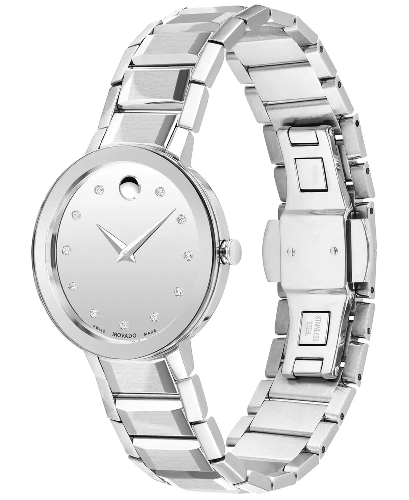 Movado Sapphire Women's Swiss Diamond (1/20 ct. t.w.) Silver-Tone Bracelet Watch 28mm