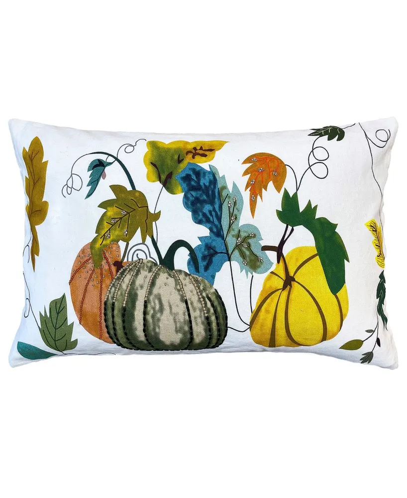 Mod Lifestyles Fall Pumpkins Embroidery Harvest Decorative Pillow, 14" x 22"