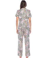 White Mark Women's Short Sleeve Pants Tropical Pajama Set, 2-Piece