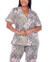 White Mark Plus Short Sleeve Pants Tropical Pajama Set, 2-Piece