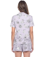 White Mark Women's Short Sleeve Floral Pajama Set, 2-Piece