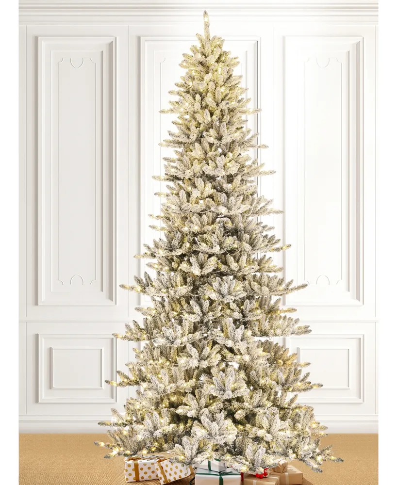 Glitzhome Pre-Lit Flocked Slim Fir Artificial Christmas Tree with 950 Warm White Lights, 11'
