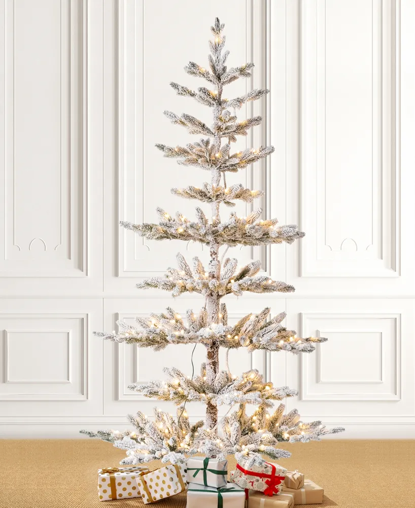 Glitzhome Deluxe Pre-Lit Flocked Pine Artificial Christmas Tree with 300 Warm White Lights, 6'