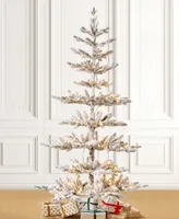 Glitzhome Deluxe Pre-Lit Flocked Pine Artificial Christmas Tree with Warm White Lights