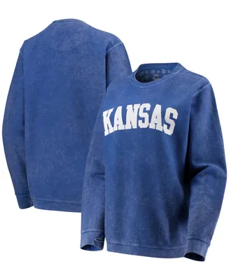 Women's Royal Kansas Jayhawks Comfy Cord Vintage-Like Wash Basic Arch Pullover Sweatshirt