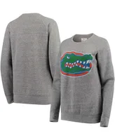 Women's Heathered Gray Florida Gators Big Team Logo Knobi Fleece Tri-Blend Crew Neck Sweatshirt