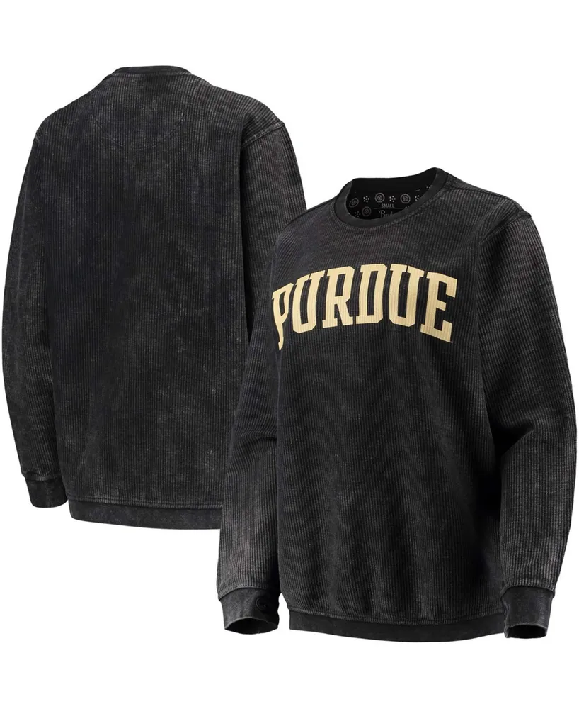 Pressbox Women's Black Purdue Boilermakers Comfy Cord Vintage-Like Wash  Basic Arch Pullover Sweatshirt