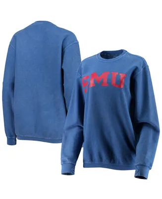 Women's Royal Smu Mustangs Comfy Cord Vintage-Like Wash Basic Arch Pullover Sweatshirt