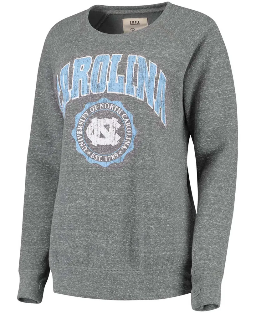 Women's Heathered Gray North Carolina Tar Heels Edith Vintage-Like Knobi Pullover Sweatshirt