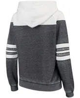 Women's Charcoal and White Iowa Hawkeyes Blitz Sleeve Striped Blocked Raglan Hoodie