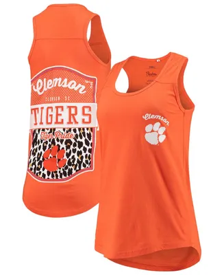 Women's Orange Clemson Tigers Sanders Animal Print Tank Top