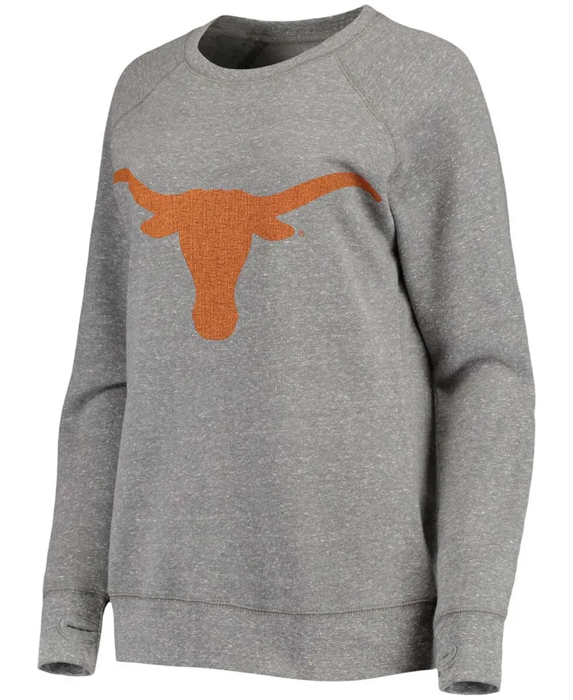 Women's Heathered Gray Texas Longhorns Big Logo Knobi Fleece Raglan Pullover Sweatshirt