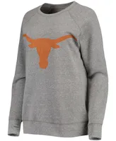 Women's Heathered Gray Texas Longhorns Big Logo Knobi Fleece Raglan Pullover Sweatshirt