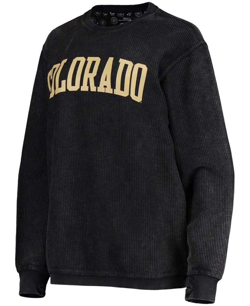 Women's Black Colorado Buffaloes Comfy Cord Vintage-Like Wash Basic Arch Pullover Sweatshirt