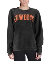 Women's Black Oklahoma State Cowboys Comfy Cord Vintage-Like Wash Basic Arch Pullover Sweatshirt
