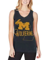 Women's Navy Michigan Wolverines Ferris Melange V-Neck Tank Top