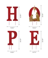 Glitzhome Lighted Metal Hope Yard Stake, Set of 4