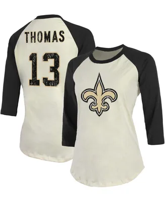 Women's Michael Thomas Cream, Black New Orleans Saints Player Raglan Name Number 3/4 Sleeve T-shirt