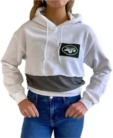 Women's White New York Jets Crop Pullover Hoodie