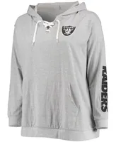 Women's Plus Size Heathered Gray Las Vegas Raiders Lace-Up Pullover Hoodie